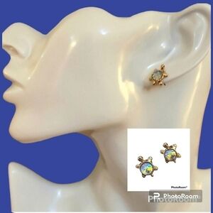 3/$30 Goldtone Irridescent Oil Spill Mermaid Turtle Post Earrings